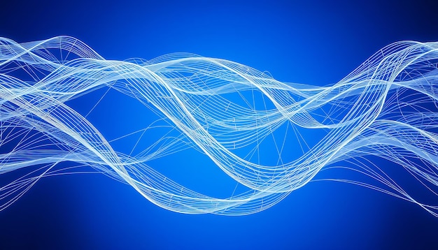 abstract blue background with white wavy lines