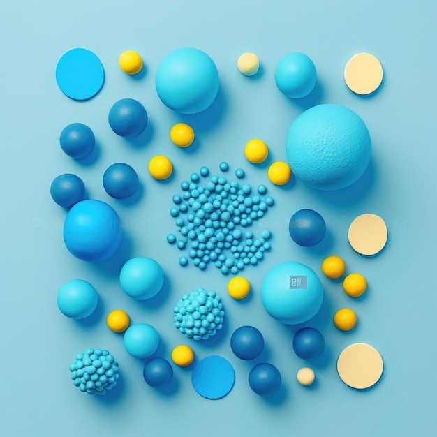 写真 シンプルなミニマリストの青いシアンの背景デザインと抽象的な青いボール
