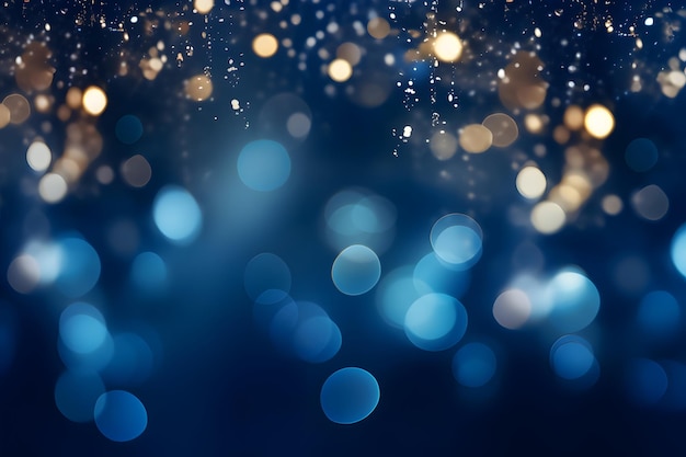 Abstract blue bokeh background texture with glitter twinkling lights