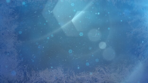 Abstract blue bokeh and particles falling. Happy New Year and Merry Christmas shiny background. Luxury and elegant dynamic style 3D illustration for winter holiday