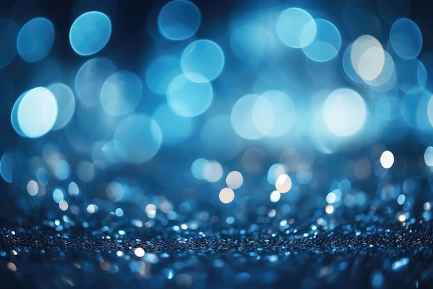 Abstract blue bright light glittering bokeh blur background Generative AI