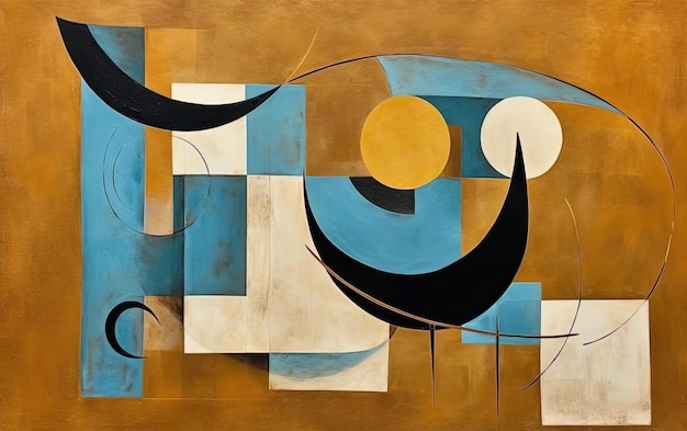 абстрактная синяя и коричневая абстрактная живопись с желтым шнуром