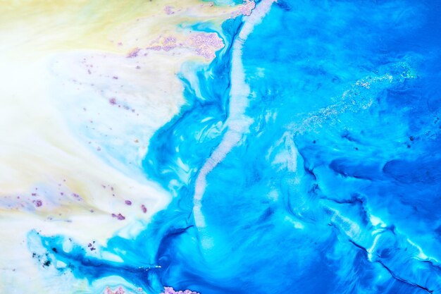 Abstract blue color background Multicolored fluid art Waves splashes and blots acrylic alcohol ink paints under water