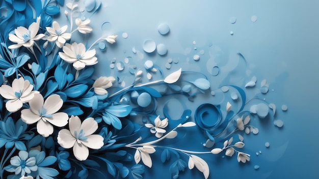 AI によって生成されたシンプルな花柄の壁紙の抽象的な青い色の背景