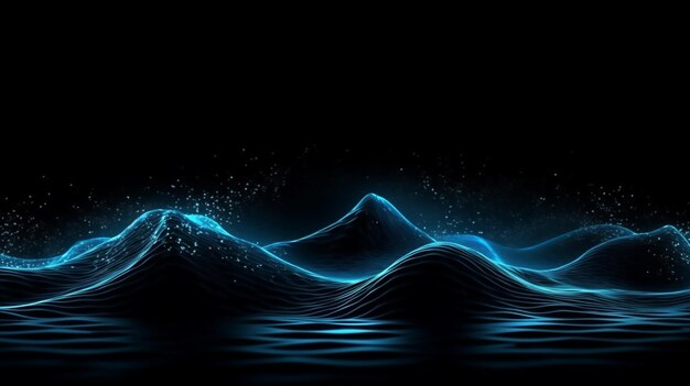 写真 黒い背景に抽象的な青い色のグラデーション波