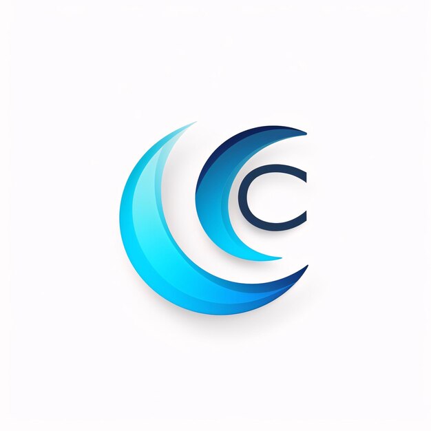 Photo abstract blue crescent moon icon on white background vector illustration letter c