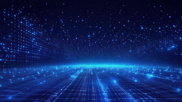 abstract blue digital space with glowing particles and lines