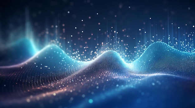 Abstract Blue Digital Technology Wave Background