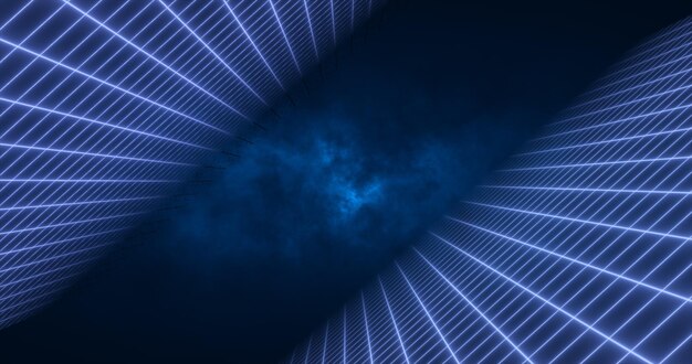 Abstract blue energy grid swirling tunnel of lines in the top and bottom of the screen magical