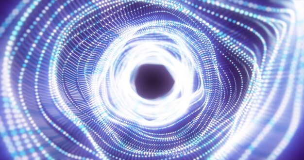 写真 粒子とハイテクラインのグリッドで作られた抽象的な青いエネルギートンネル