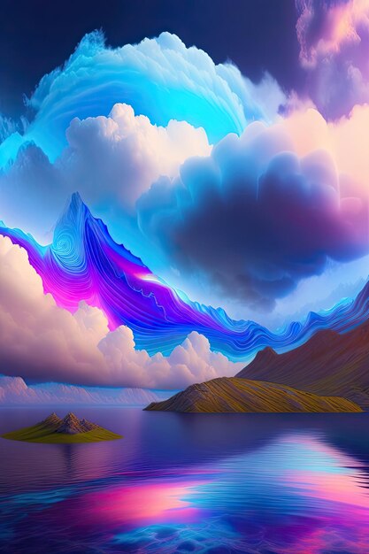 Abstract blue fantastic clouds colorful fractal background digital art 3d rendering