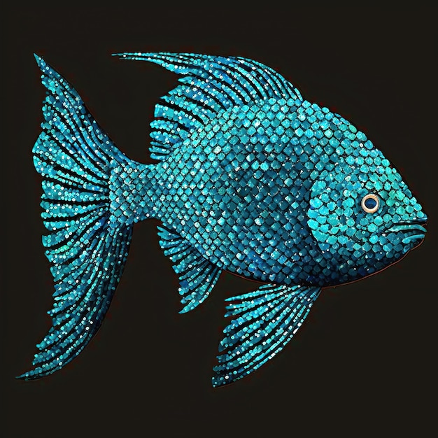 Abstract blue fish made from glittering dots