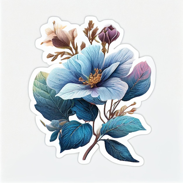 추상 파란색 꽃 스티커 디지털 일러스트 AI