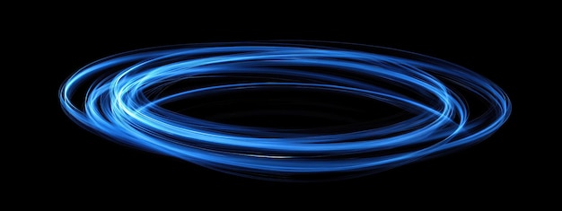 暗い背景の抽象的な青い輝く円形のリング デジタルデータとネットワーク接続ラインの未来的な技術コンセプト