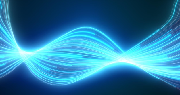 写真 抽象的な青い輝きの波が線から飛ぶ エネルギー 魔法の背景