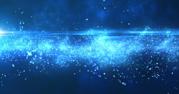 写真 エネルギー粒子の未来的なハイテク背景の抽象的な青い光る飛行波