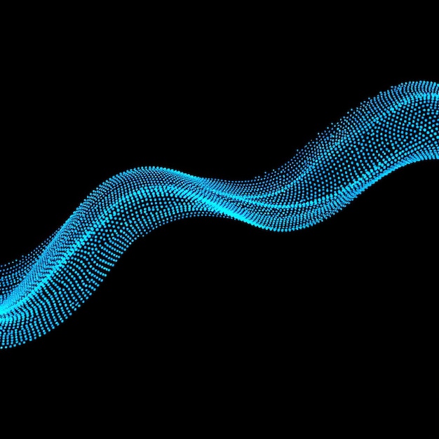 抽象的な青い輝く粒子の波が黒い背景のデジタル技術の概念