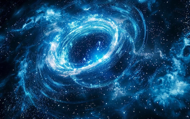 Photo abstract blue glowing spiral galaxy in space with black hole and stars background cosmic backdrop