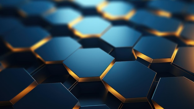 Abstract Blue and Gold Hexagonal Shapes Background AI Generated