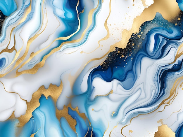 Abstract blue and gold marble alcohol ink background