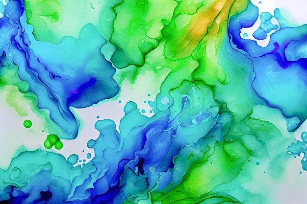 Абстрактная синяя и зеленая краска Generative AI