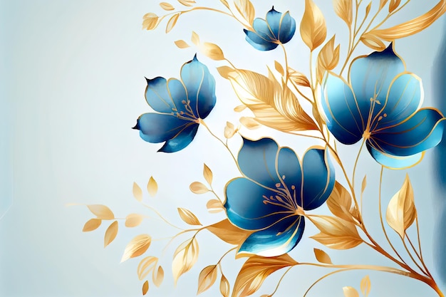 Abstract blue leaves illustration Generative AI