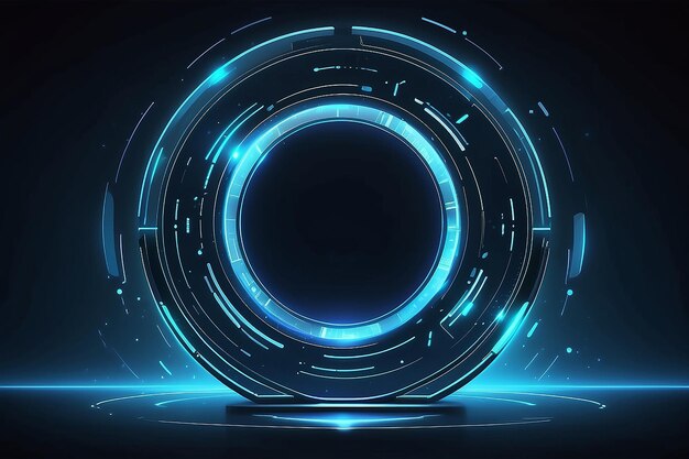 Abstract blue light effect background Futuristic lab with 3D circle and HUD elements interface