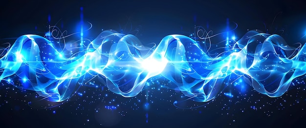 写真 暗い青い背景の抽象的な青い光波 未来科学 ビジネス背景