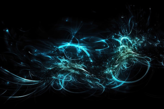 Photo abstract blue light with swirls on a black background