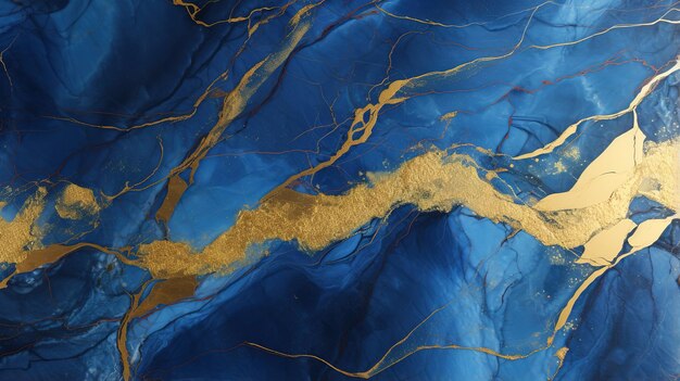 Abstract blue marble background with golden veins pain