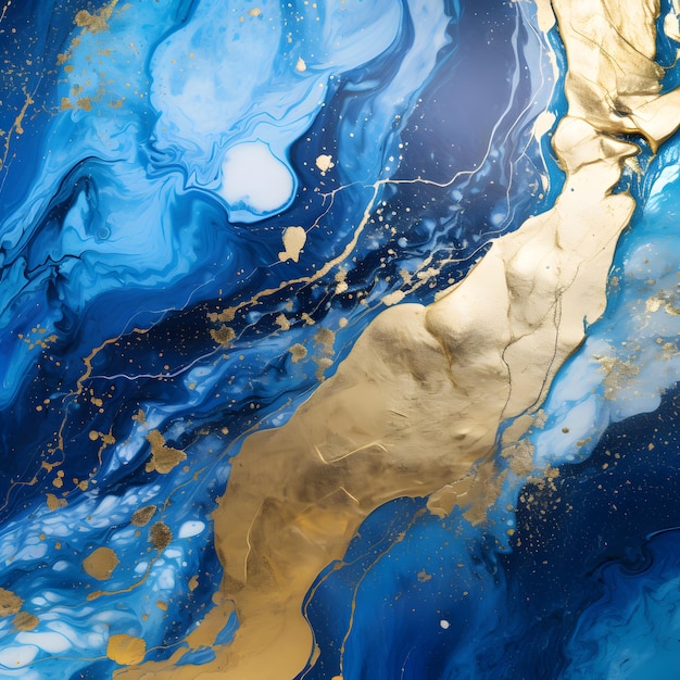 抽象的な青い大理石の質感と金色のスプラッシュ 青い生成AI