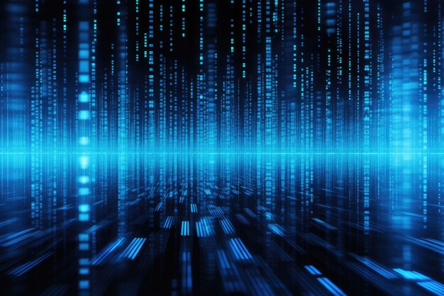 abstract blue matrix digital technology background computer generated abstract background 3d rendering digital binary code and ai algorithms running in the background modern server ai generated