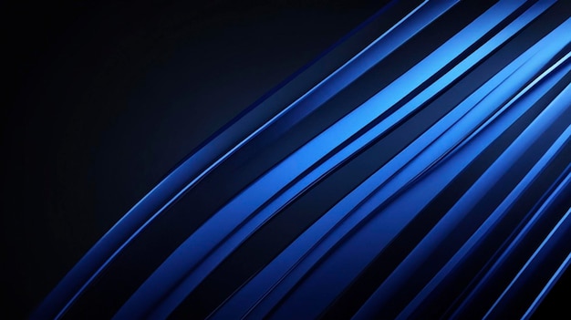 Abstract blue metallic wavy lines on dark background