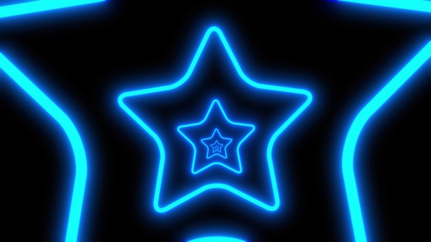 黒の背景に抽象的な青いネオンの星