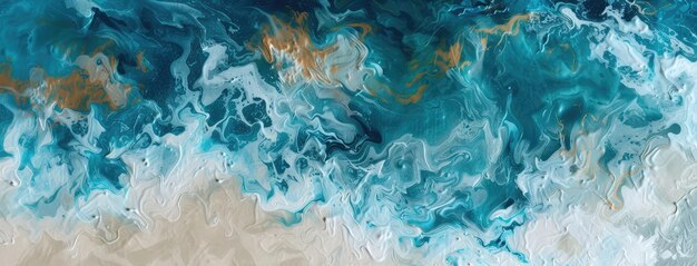 Abstract Blue Ocean Waves Painting Artwork