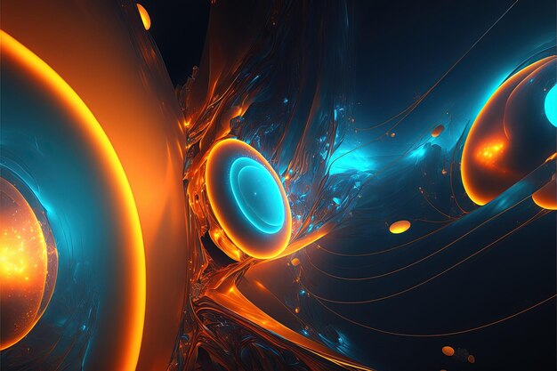 Abstract blue and orange effects on a dark background Fiery neon highlights Designs of glowing waves and flashes 3D rendering Generative AI