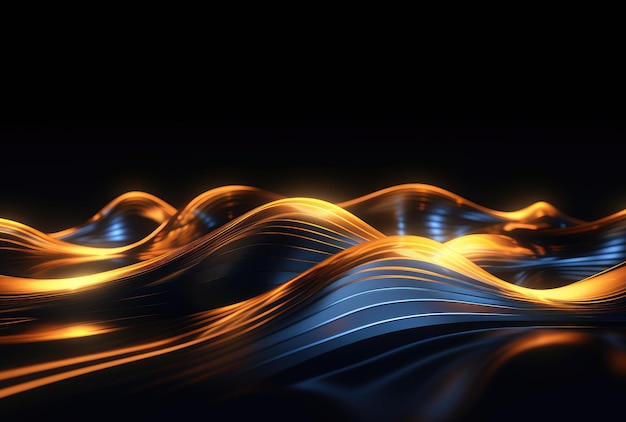 Photo abstract blue and orange light waves on dark background