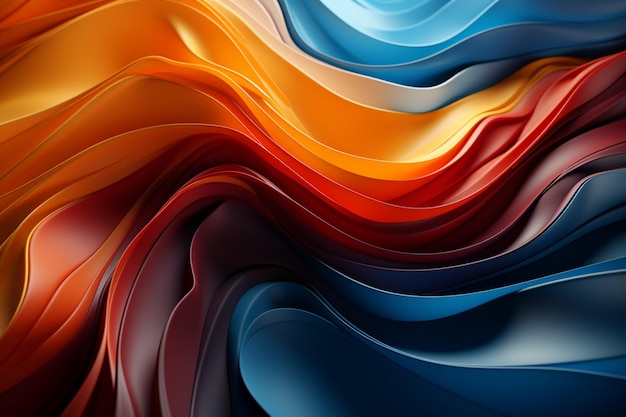 Abstract blue and orange waves create a mesmerizing wallpaper background