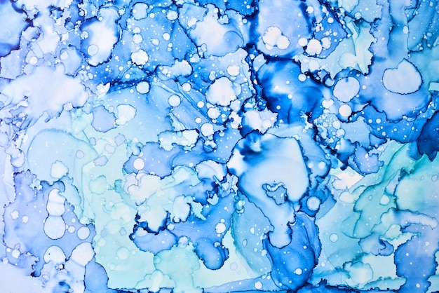 Abstract blue paint background. Water bubbles drops stains splashes texture pattern