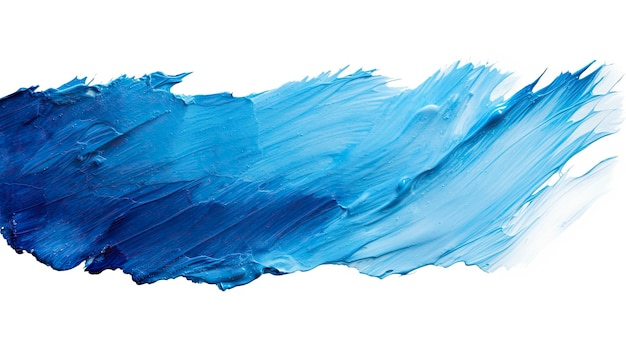 Abstract blue paint brush strokes in watercolor isolated against white background texture paper