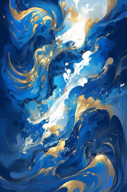 Abstract blue painted swirling waves background