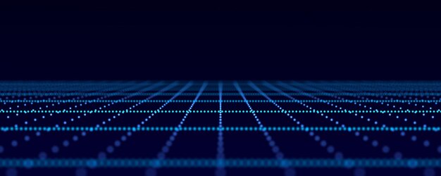 Abstract blue perspective grid Digital background in retro style Cyber landscape on dark background 3d rendering