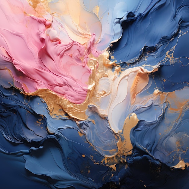 Abstract blue pink and golden paint background Alcohol ink technique