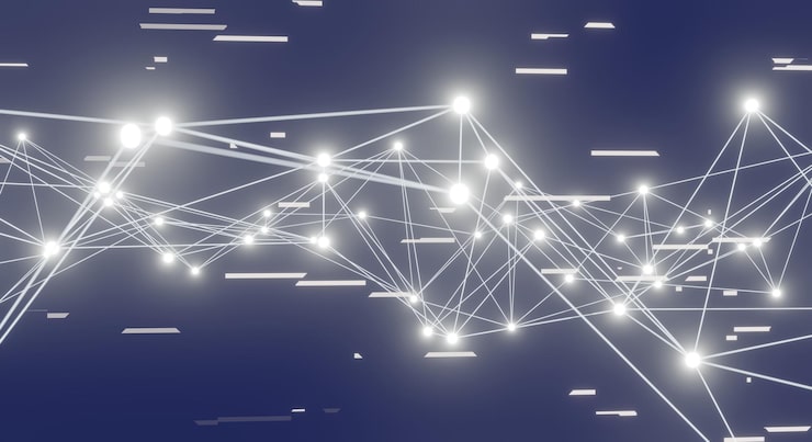 Photo 기술 과학 배경에 대한 추상 파란색 신경총 배경 연결 선 및 점 화합물과 복잡한 빅 데이터 라인 신경총 빅 데이터 시각화 네트워크 또는 connection3d 렌더링