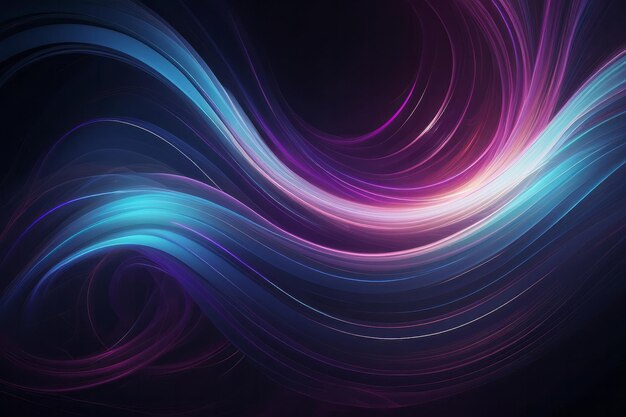 Абстрактный синий и фиолетовый динамический фон Футуристические яркие неоновые вихревые линии