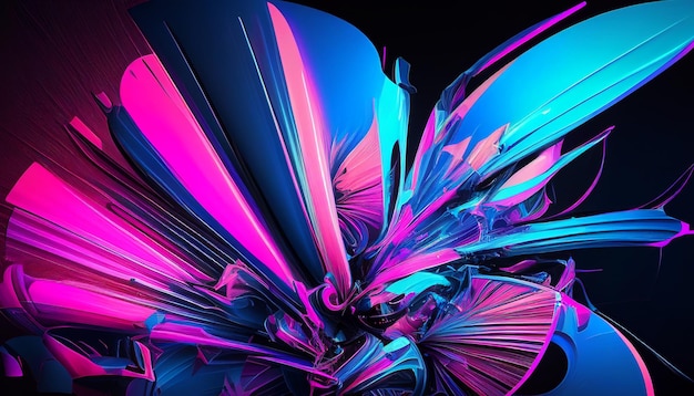 Abstract blue and purple dynamic neon lines background Generative AI