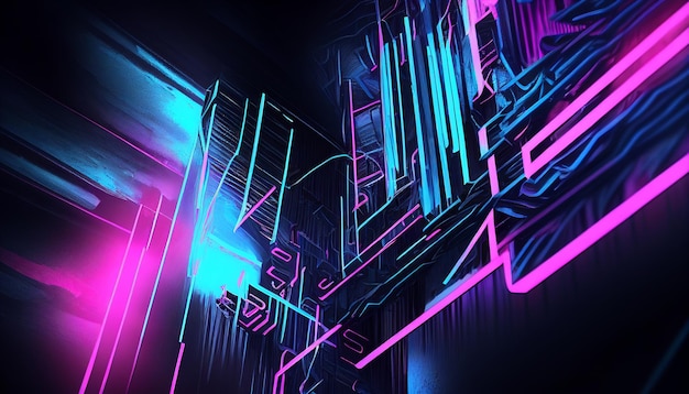 Abstract blue and purple dynamic neon lines background Generative AI