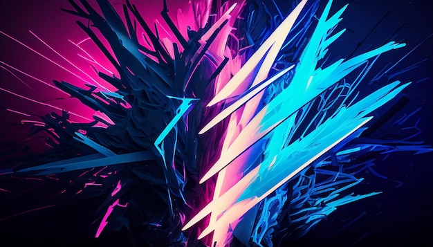 Foto sfondo di linee al neon dinamiche blu e viola astratte ai generativa