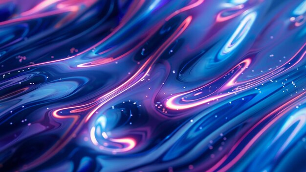 抽象的な青と紫の液体 波状の形 未来的な粒状の背景 輝くレトロの波 グランジ