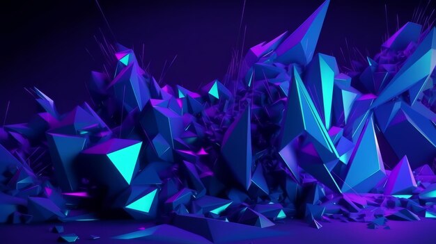 Abstract blue and purple shapes on a black background Generative ai